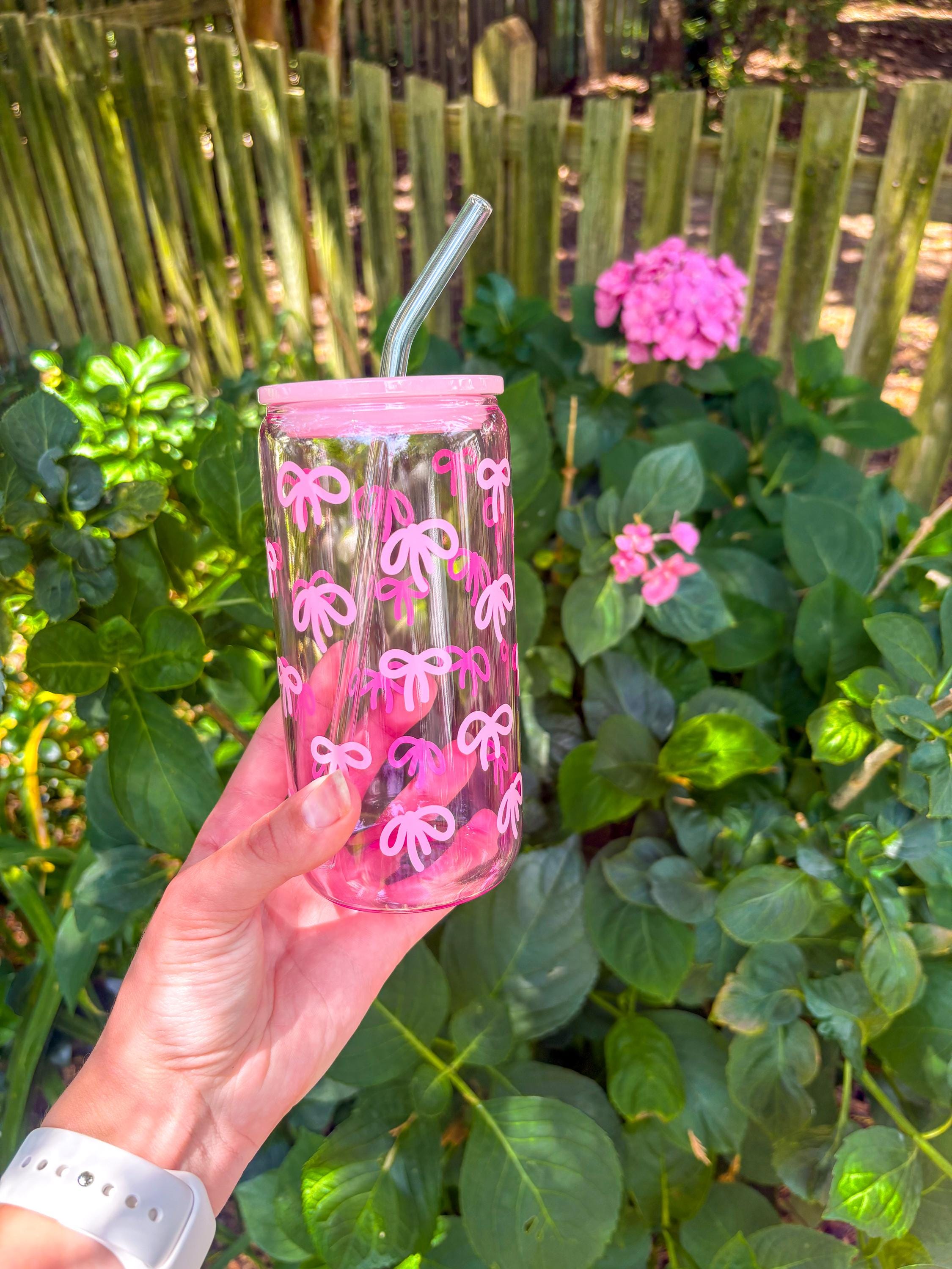 Pink Bow Iced Coffee Cup