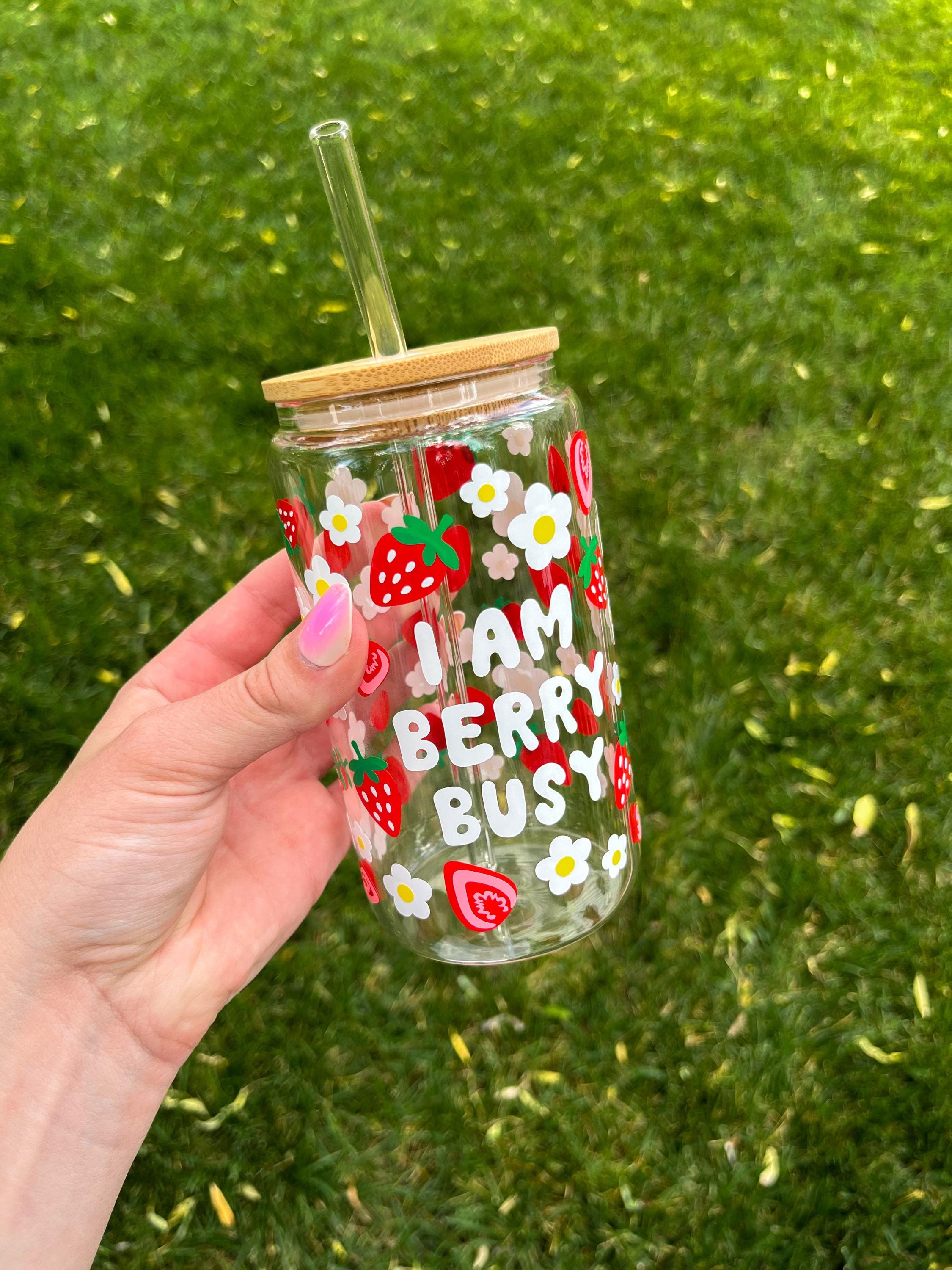 I Am Berry Busy Glass Iced Coffee Cup
