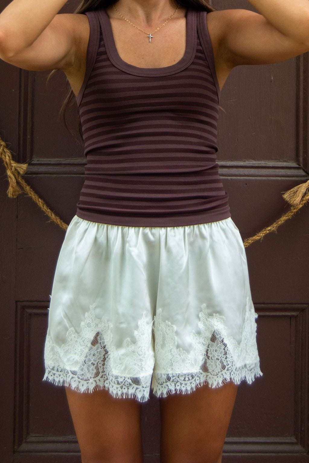 Lover's Lace Short — Ivory Satin