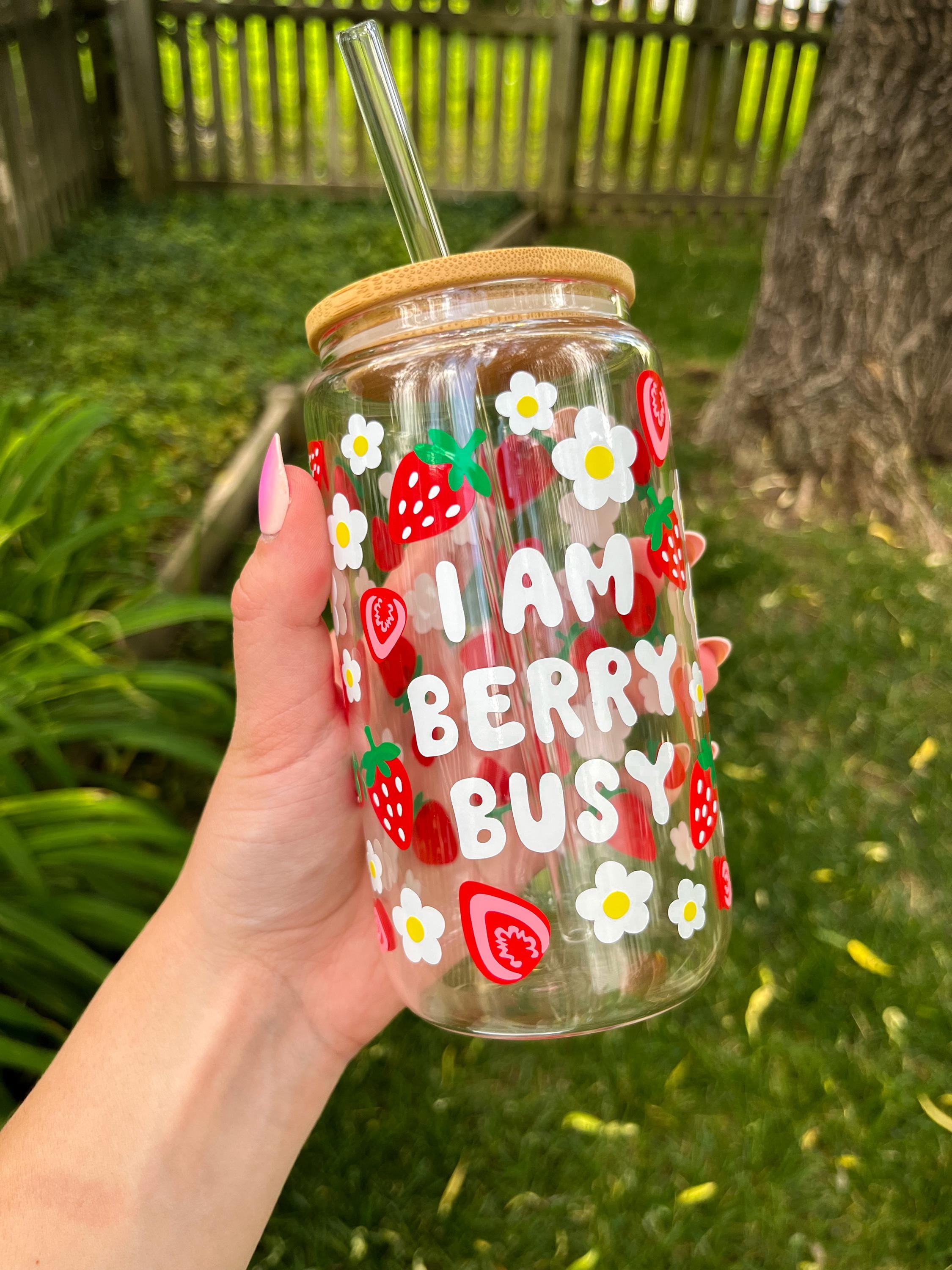 I Am Berry Busy Glass Iced Coffee Cup