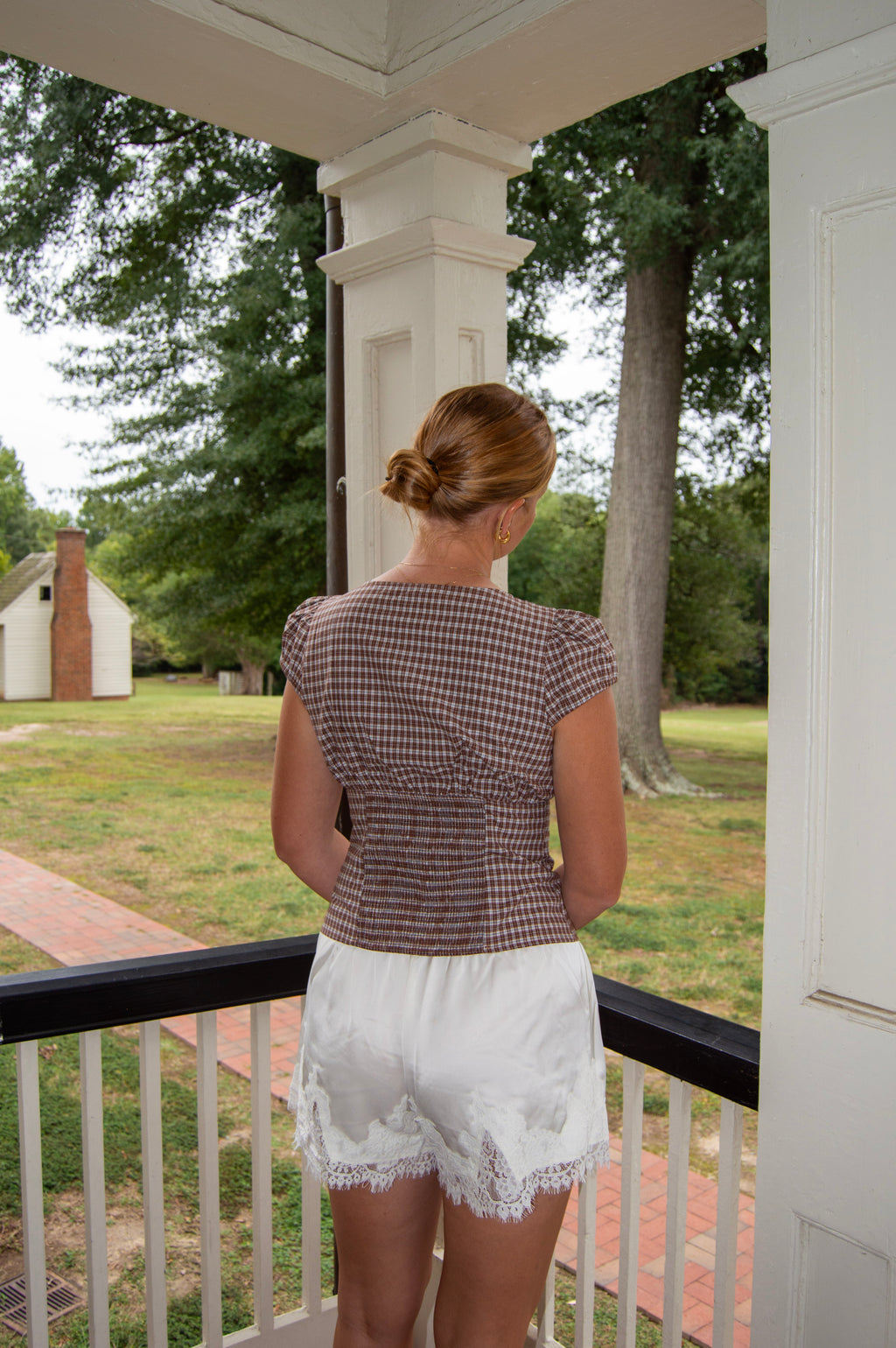 Harvest Gingham Top — Brown