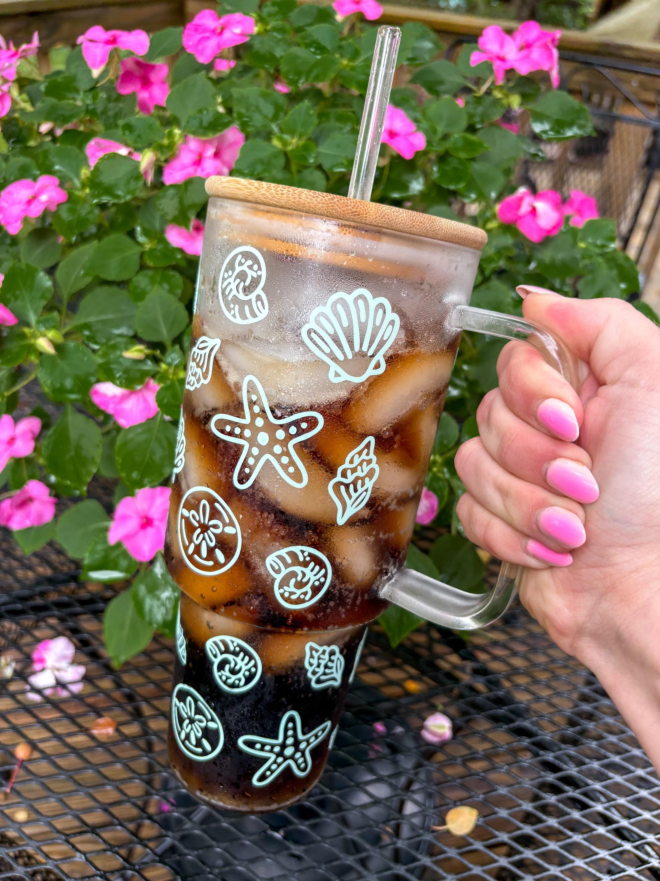 Seashell Glass 40oz Tumbler with Handle