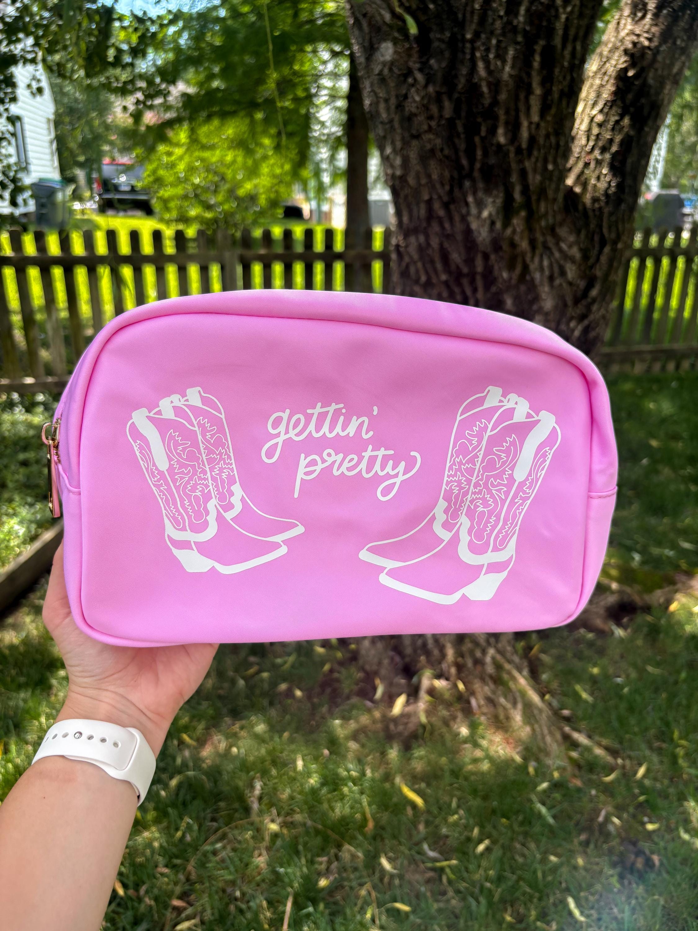 Pink Cowgirl Boot Nylon Cosmetic Bag