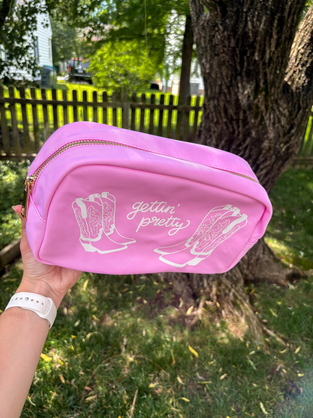 Pink Cowgirl Boot Nylon Cosmetic Bag