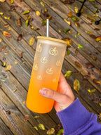 Orange Ombre Pumpkin Glass Iced Coffee Cup with Lid & Straw