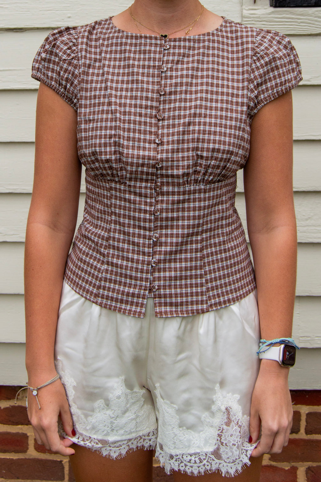 Harvest Gingham Top — Brown