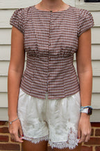 Harvest Gingham Top — Brown