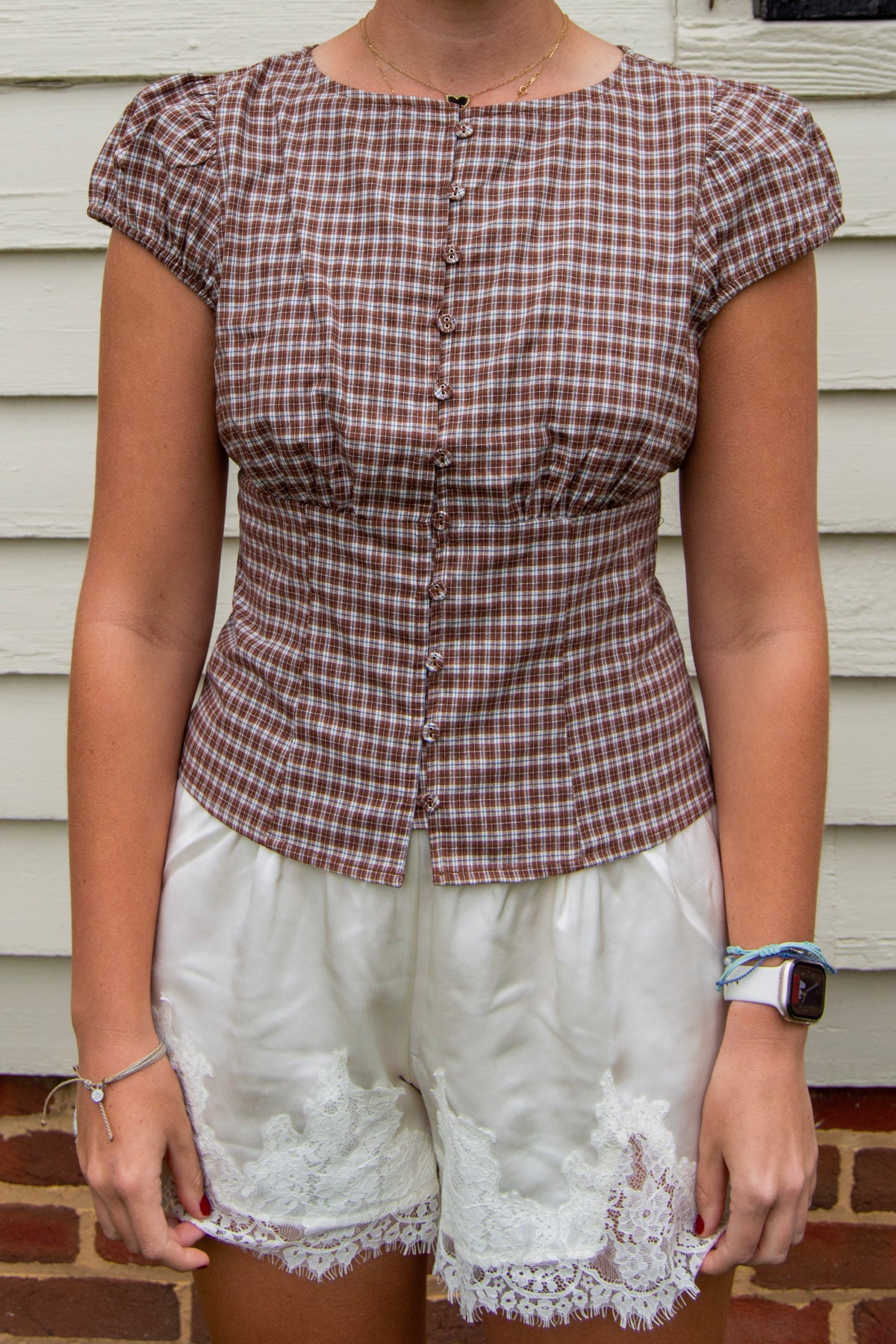 Harvest Gingham Top — Brown