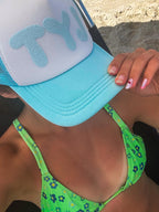 TYJ White and Light Blue Trucker Hat | Thank You Jesus