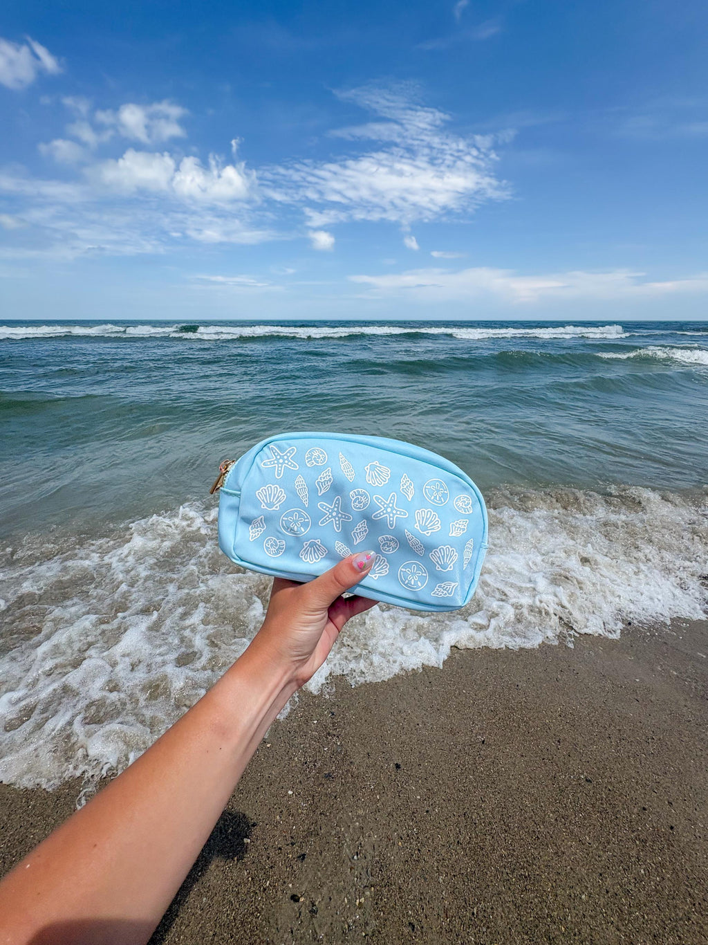 Seashell Blue Nylon Cosmetic Bag