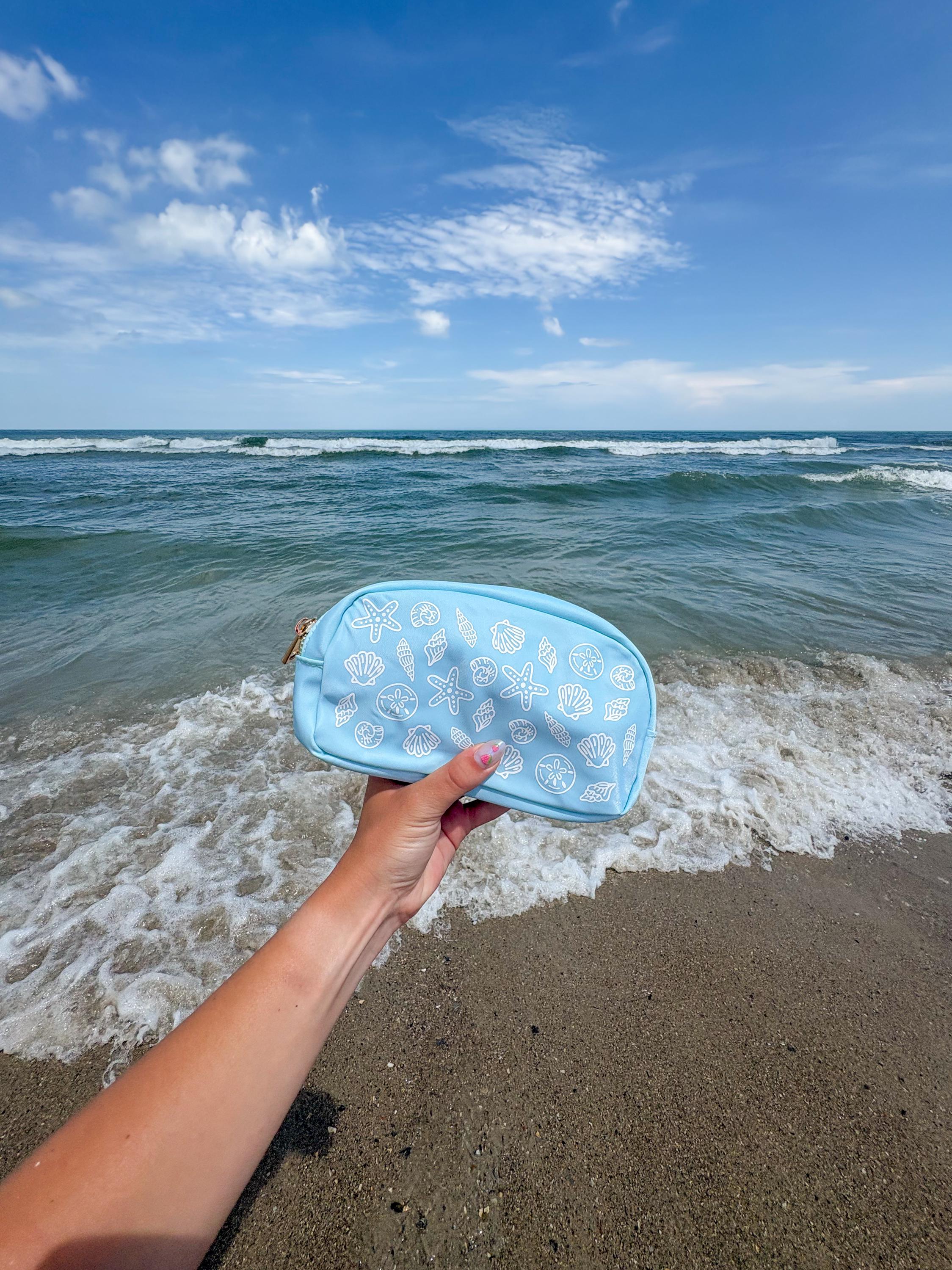 Seashell Blue Nylon Cosmetic Bag