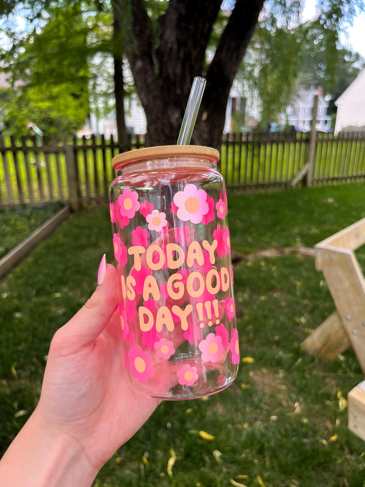 Floral Iced Coffee Glass Cup