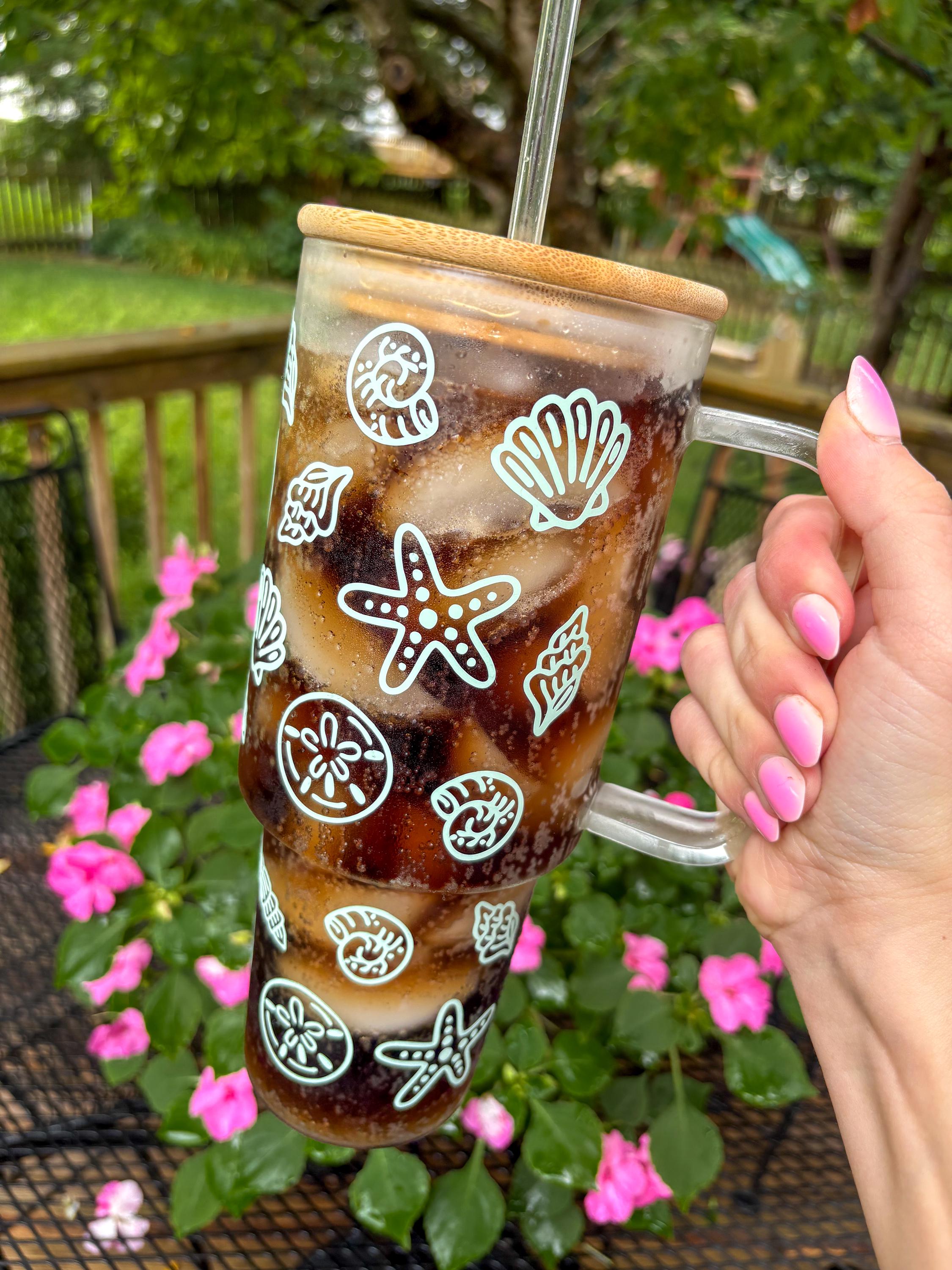 Seashell Glass 40oz Tumbler with Handle