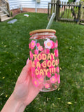 Floral Iced Coffee Glass Cup