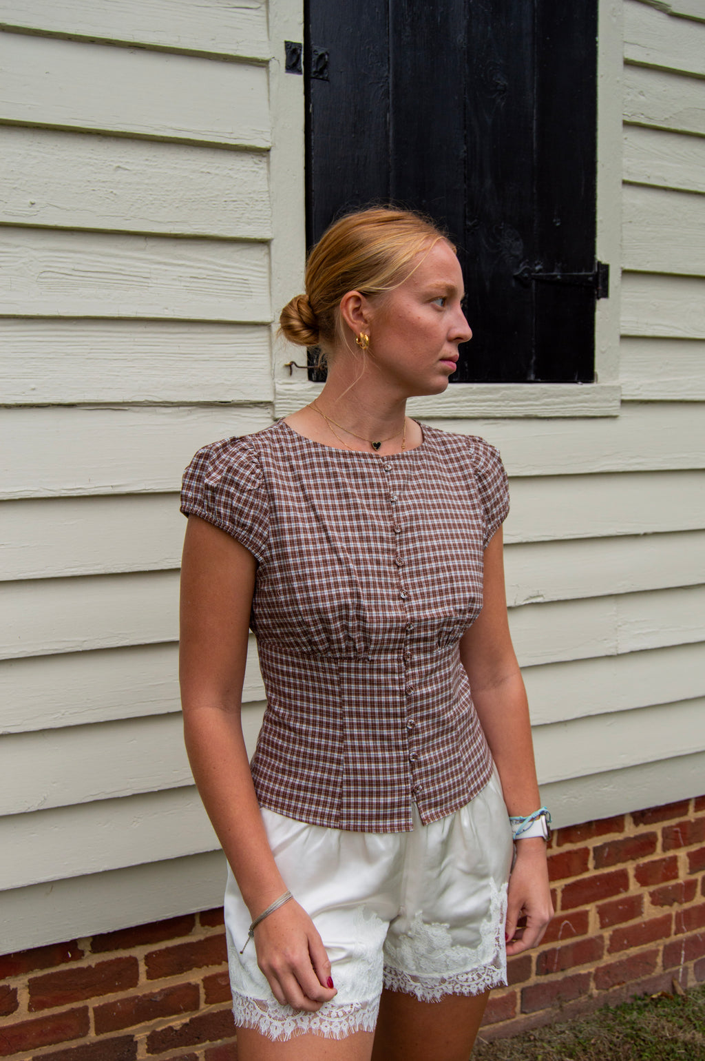 Harvest Gingham Top — Brown