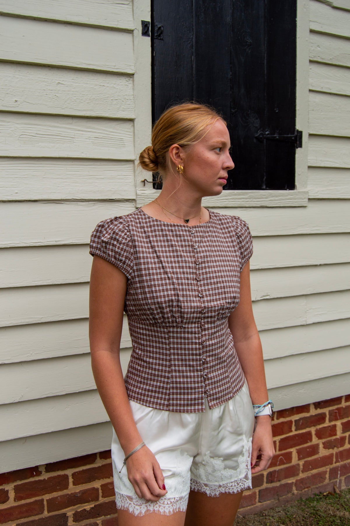 Harvest Gingham Top — Brown