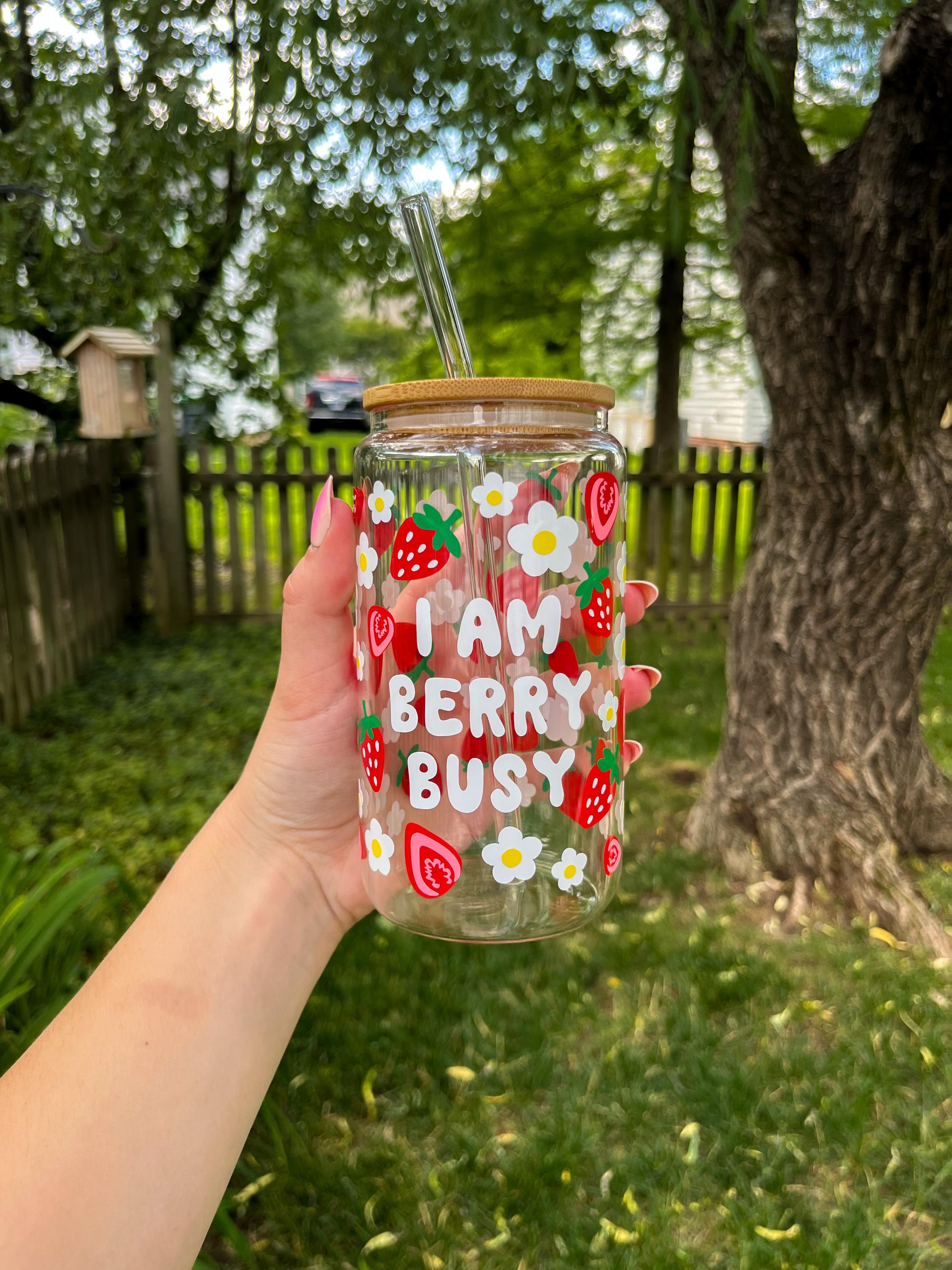 I Am Berry Busy Glass Iced Coffee Cup