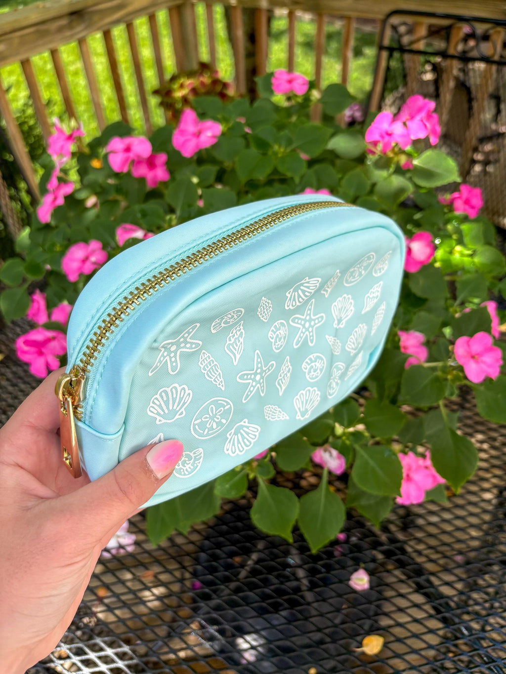 Seashell Blue Nylon Cosmetic Bag