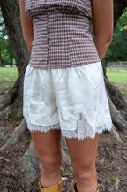 Lover's Lace Short — Ivory Satin