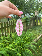 Pink Acrylic Retro Motel Checkered Bible Verse Keychain
