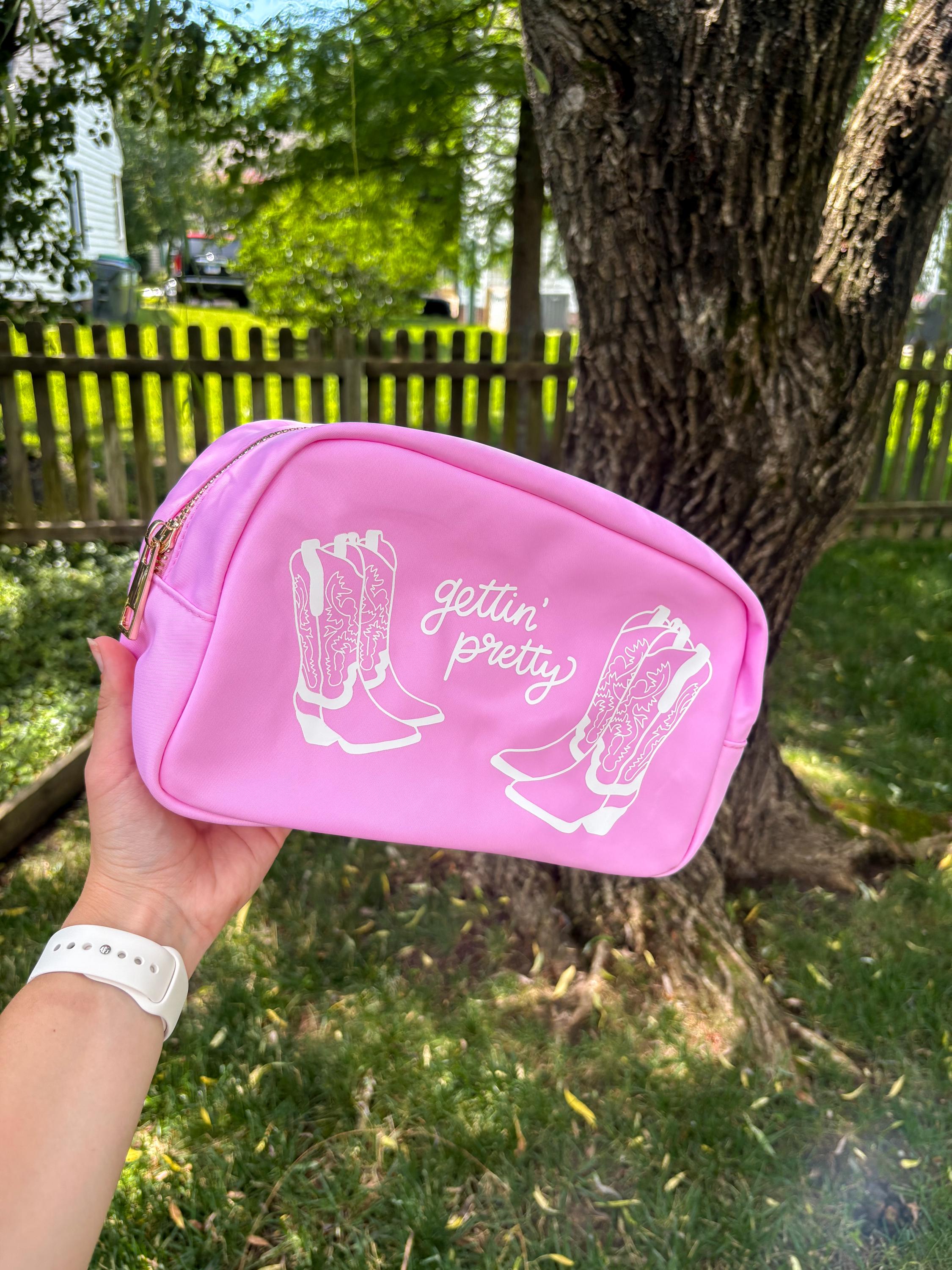 Pink Cowgirl Boot Nylon Cosmetic Bag