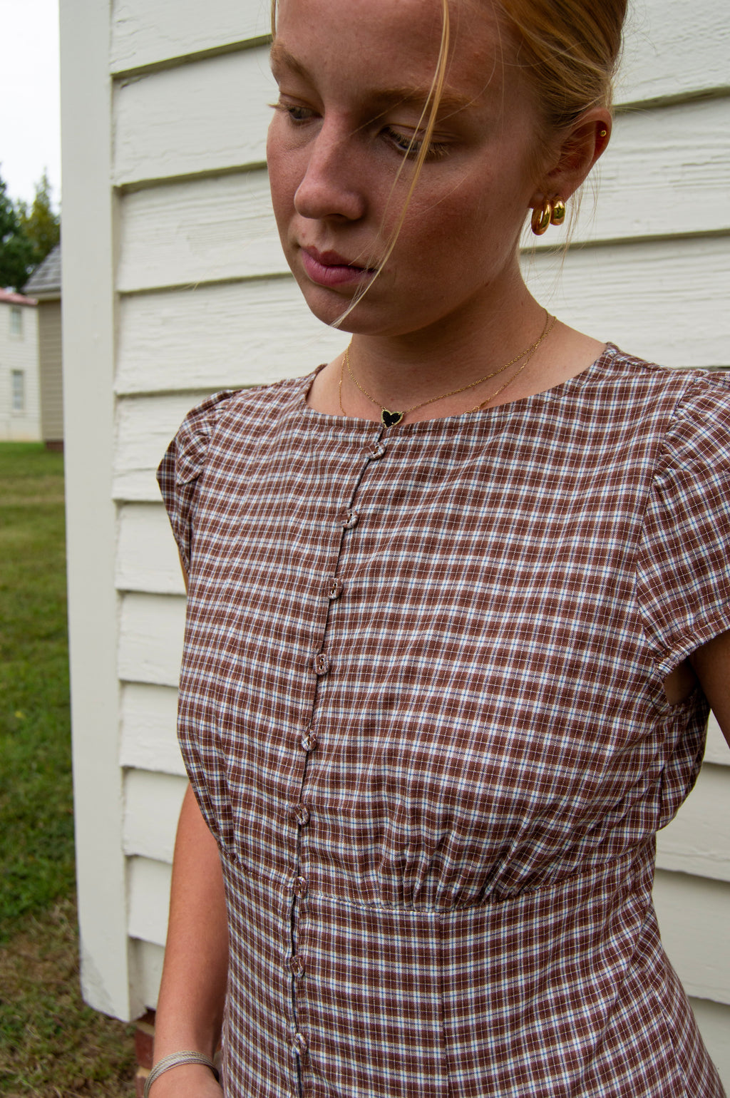 Harvest Gingham Top — Brown