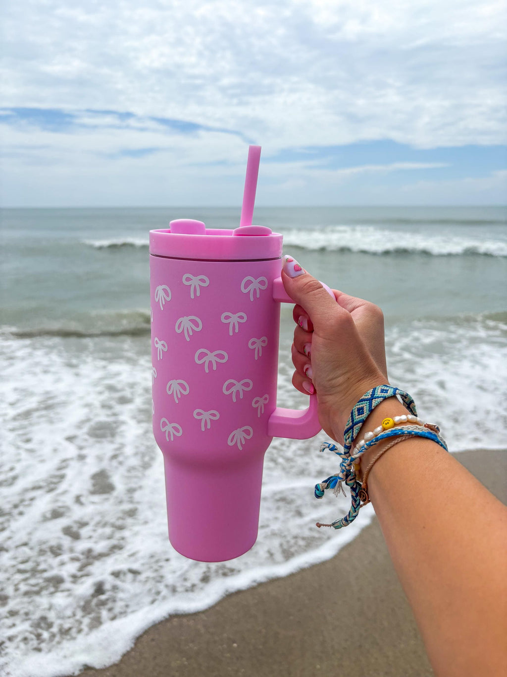 Pink Bows Insulated 40oz Tumbler with Straw