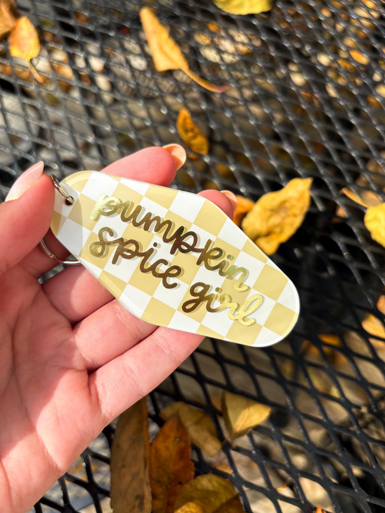 Pumpkin Spice Girl Acrylic Checkered Motel Keychain