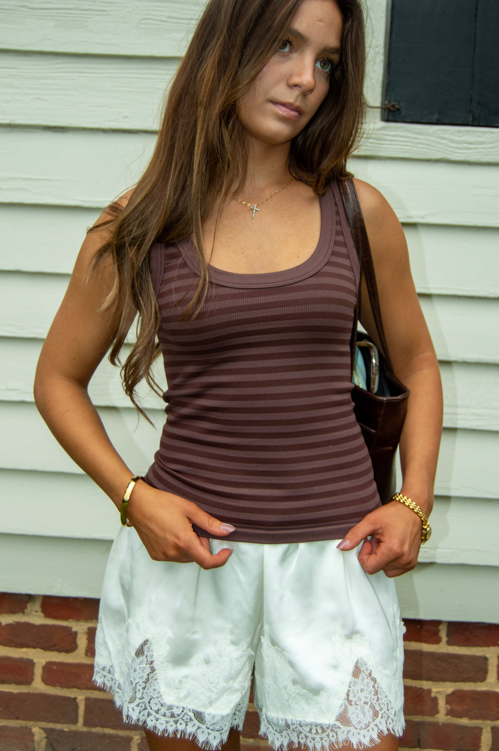 Mocha Stripe Tank — Brown