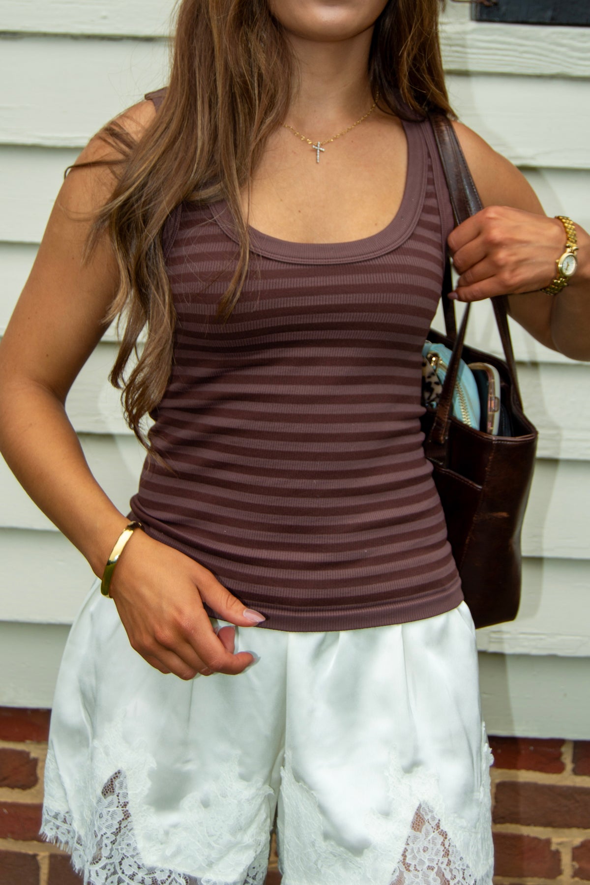 Mocha Stripe Tank — Brown