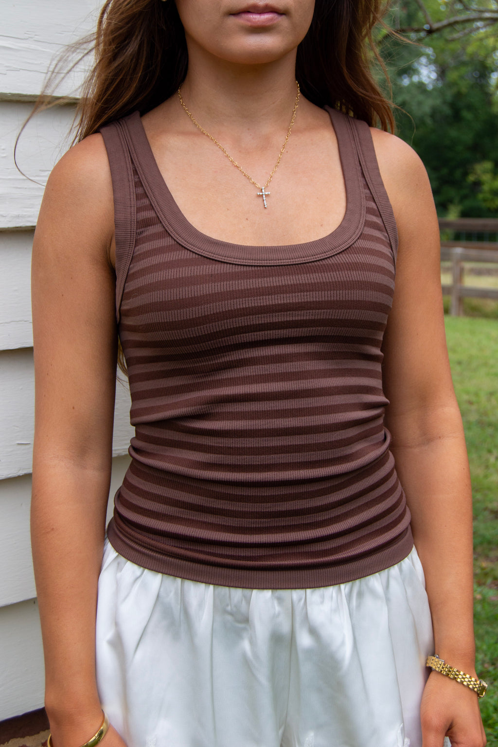 Mocha Stripe Tank — Brown