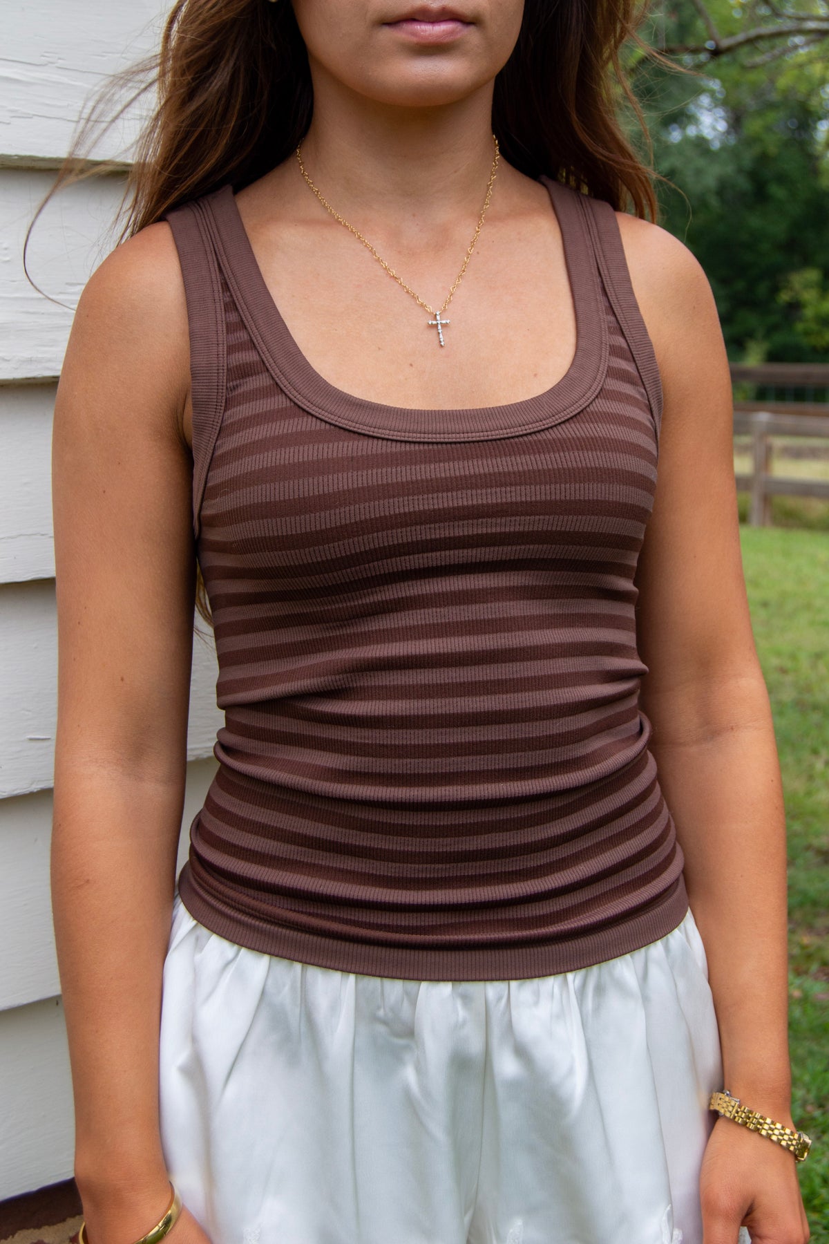 Mocha Stripe Tank — Brown