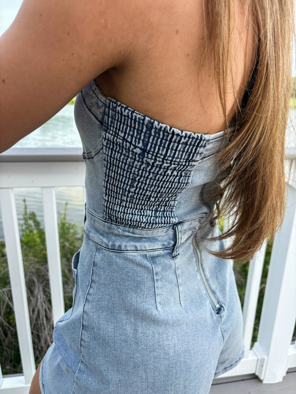 Blue Jean Baby Romper — Light Denim