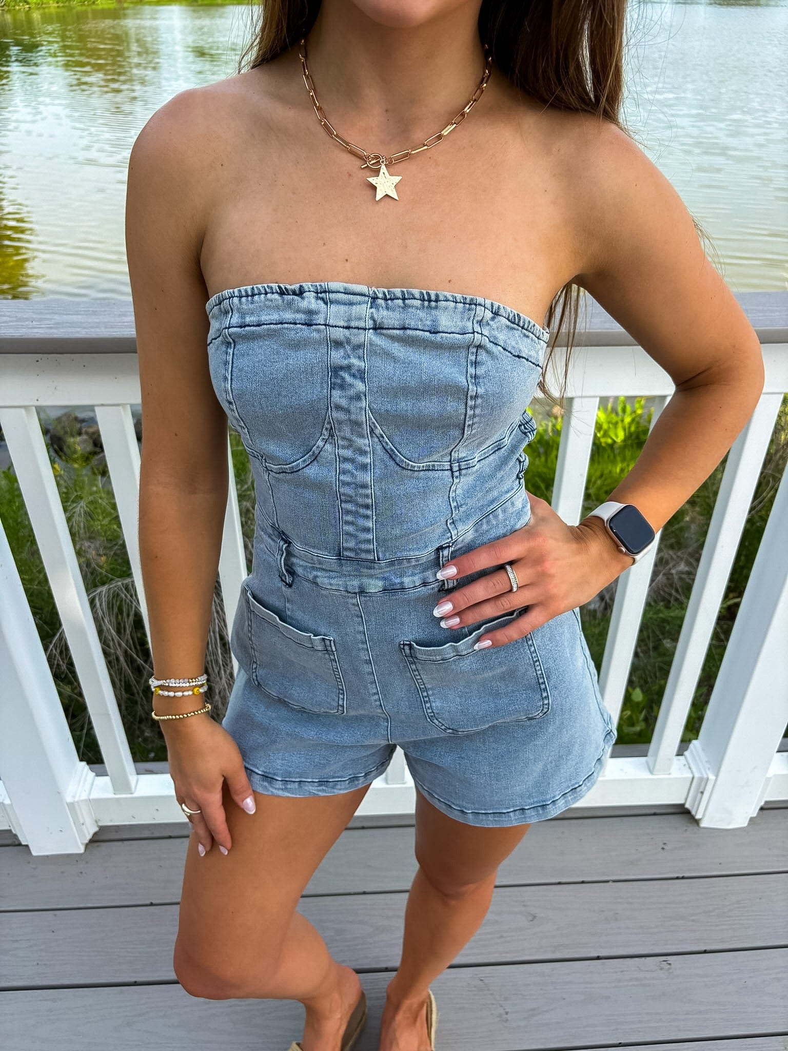 Blue Jean Baby Romper — Light Denim