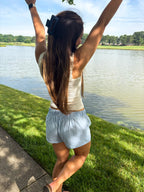 Morning Glory Shorts — Blue Gingham