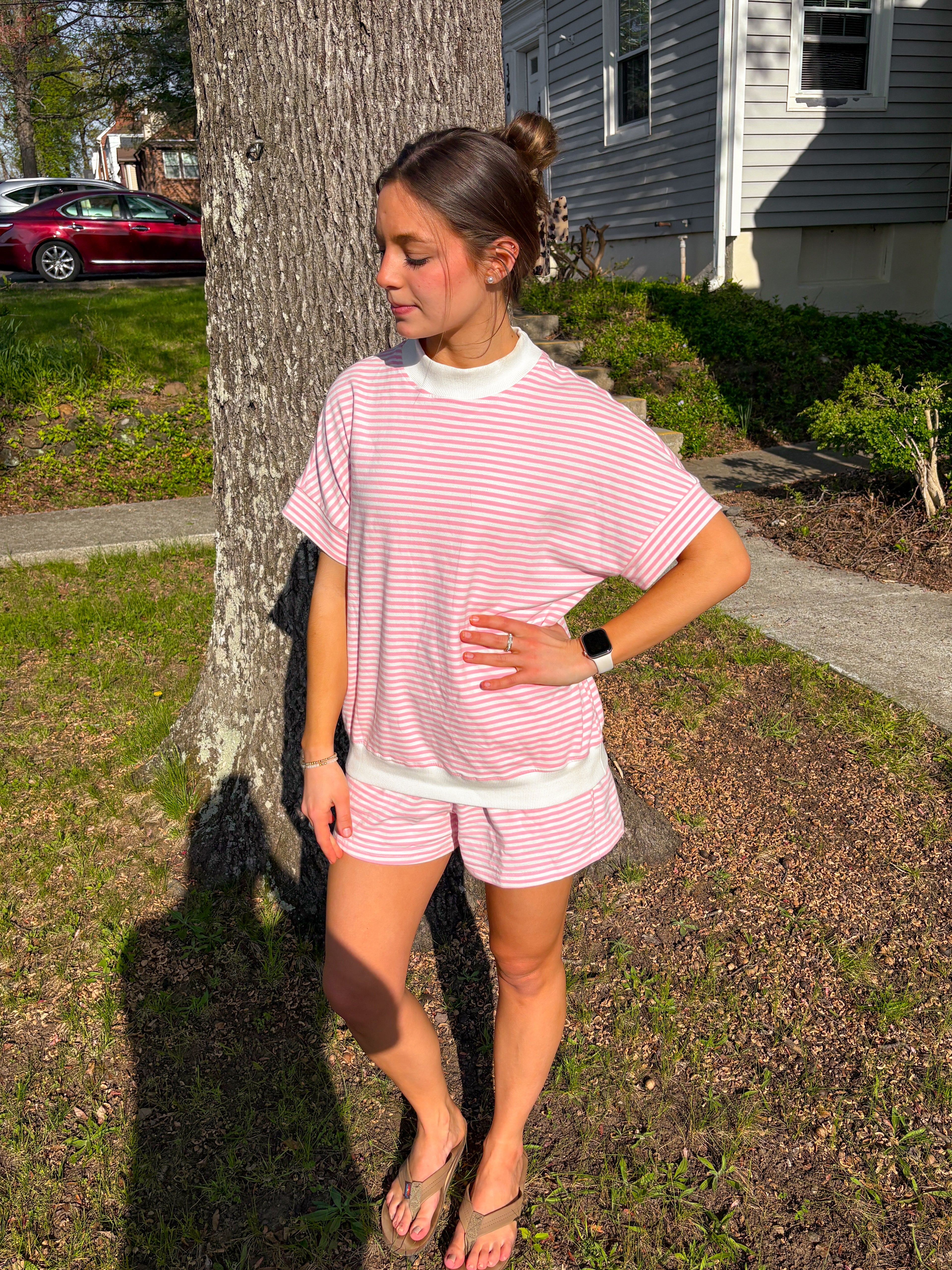 Sweet Stripe Lounge Set — Pink/White