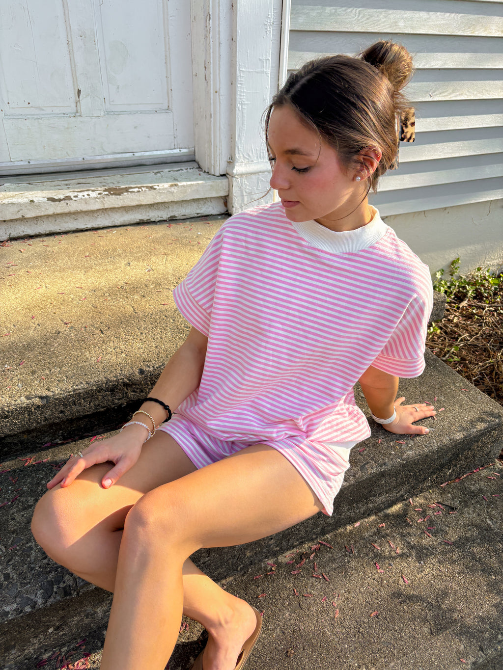 Sweet Stripe Lounge Set — Pink/White