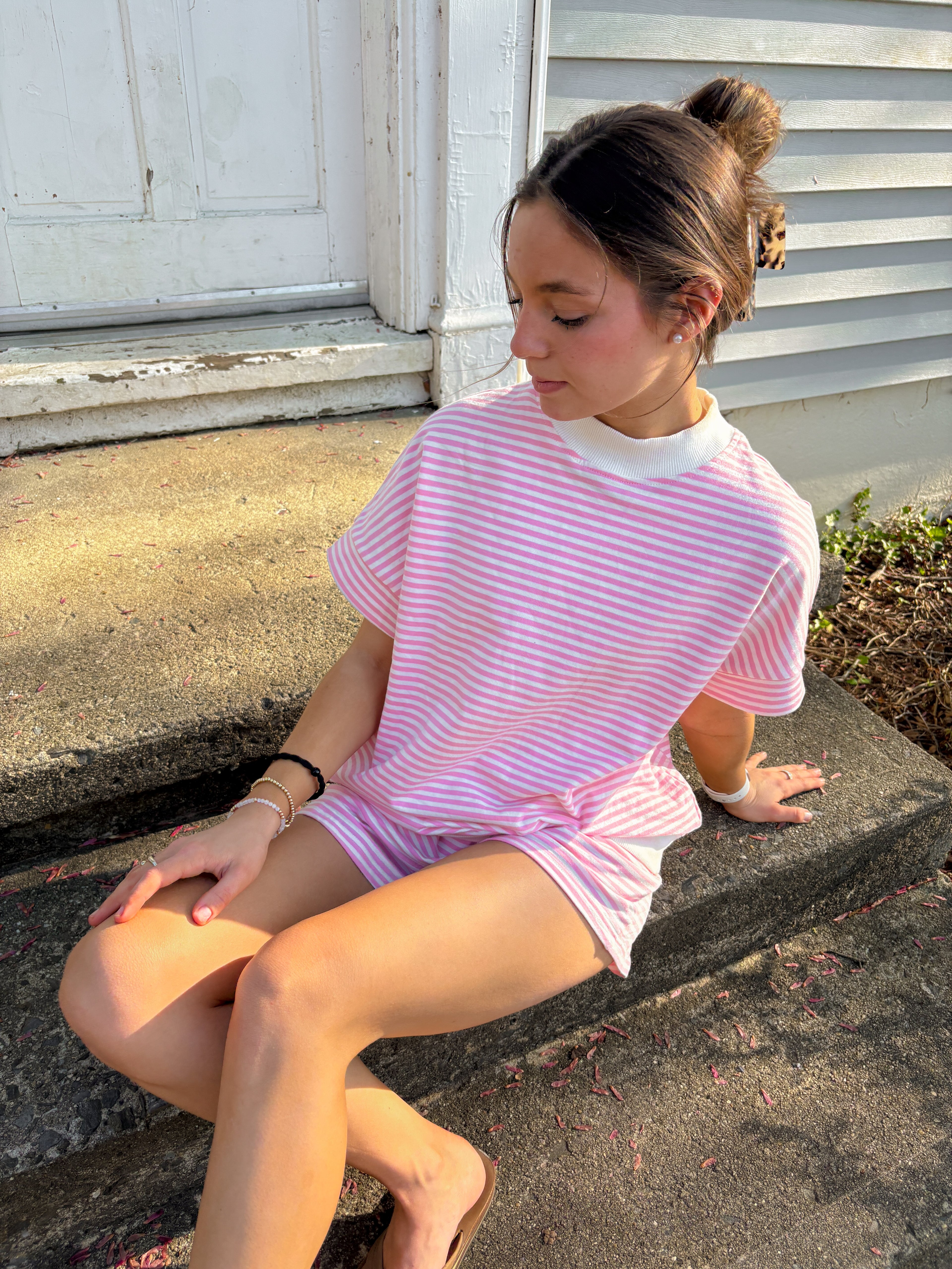 Sweet Stripe Lounge Set — Pink/White