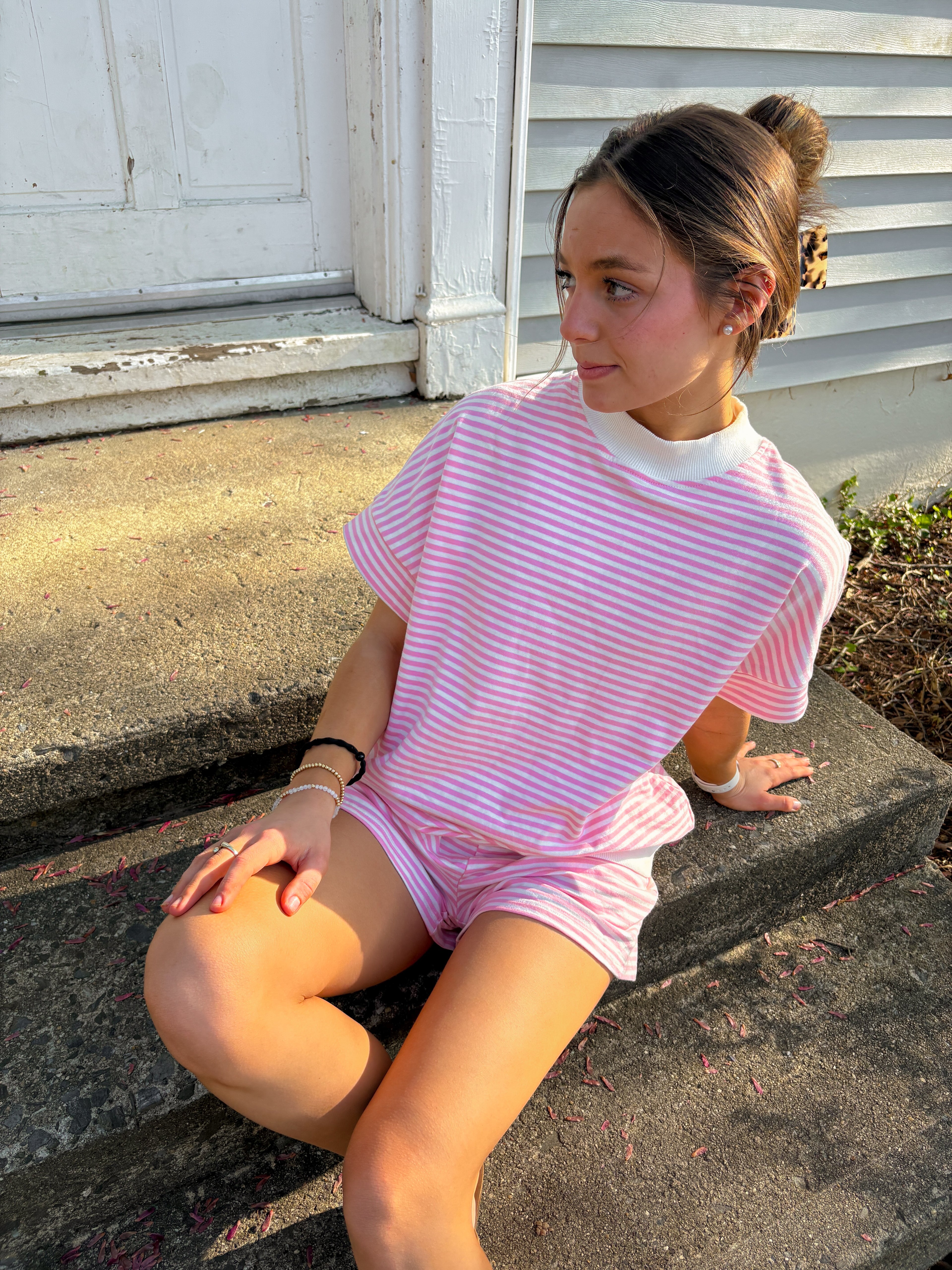 Sweet Stripe Lounge Set — Pink/White