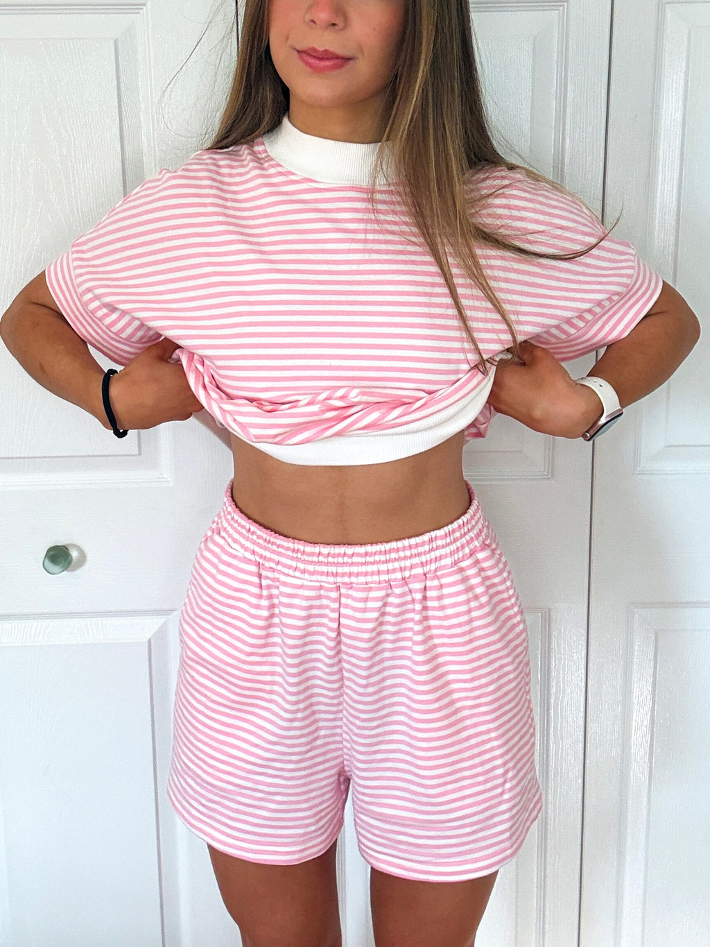 Sweet Stripe Lounge Set — Pink/White