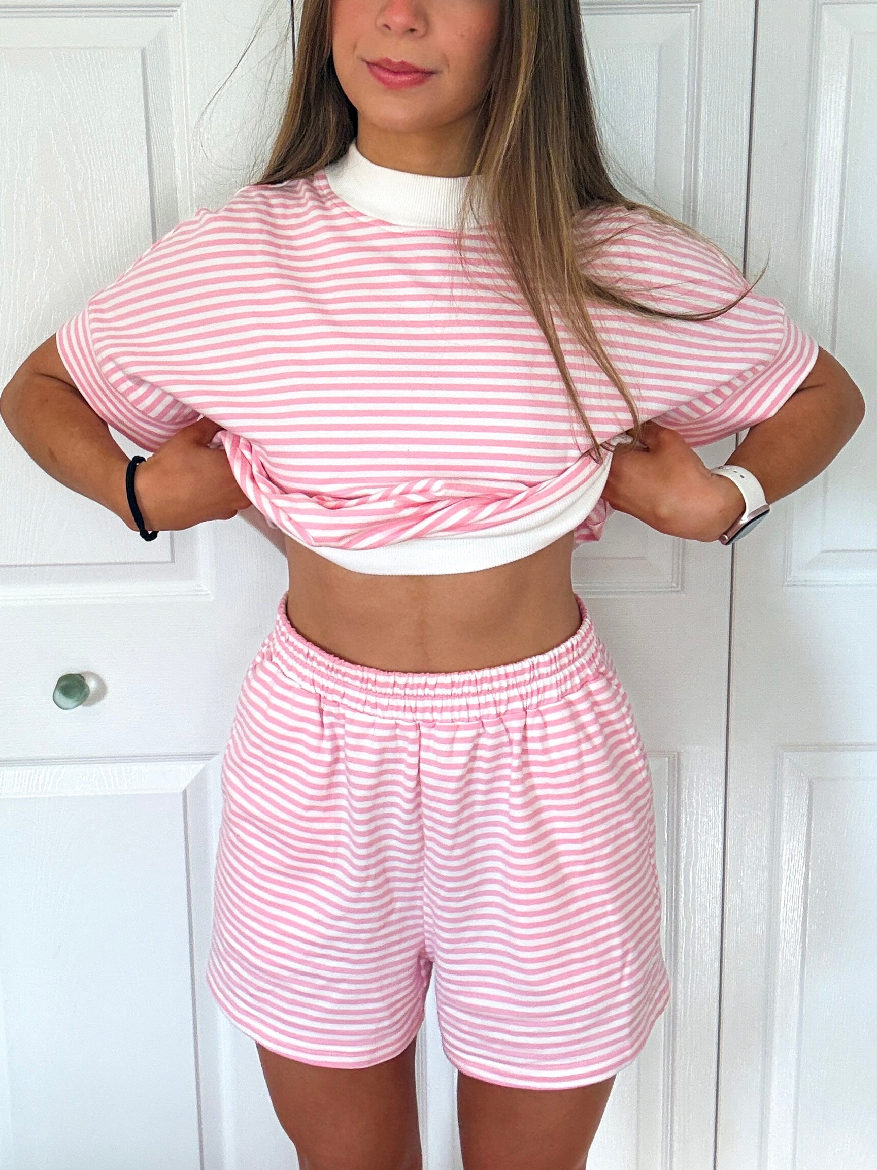 Sweet Stripe Lounge Set — Pink/White