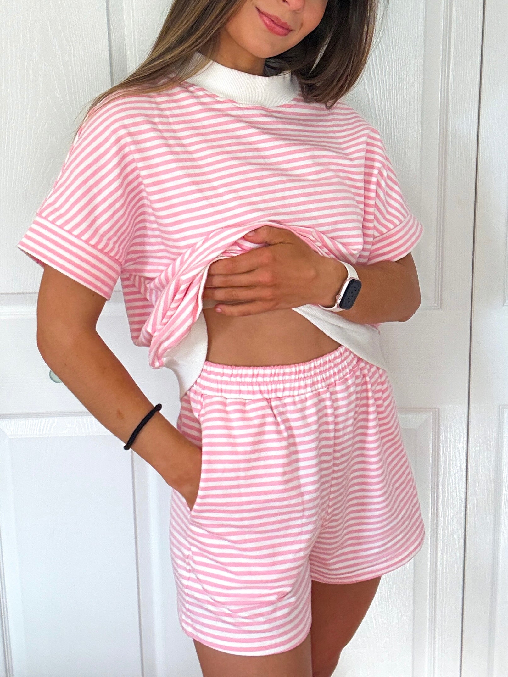 Sweet Stripe Lounge Set — Pink/White