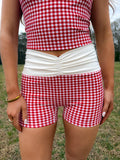 Strawberry Milk Biker Shorts — Red Gingham
