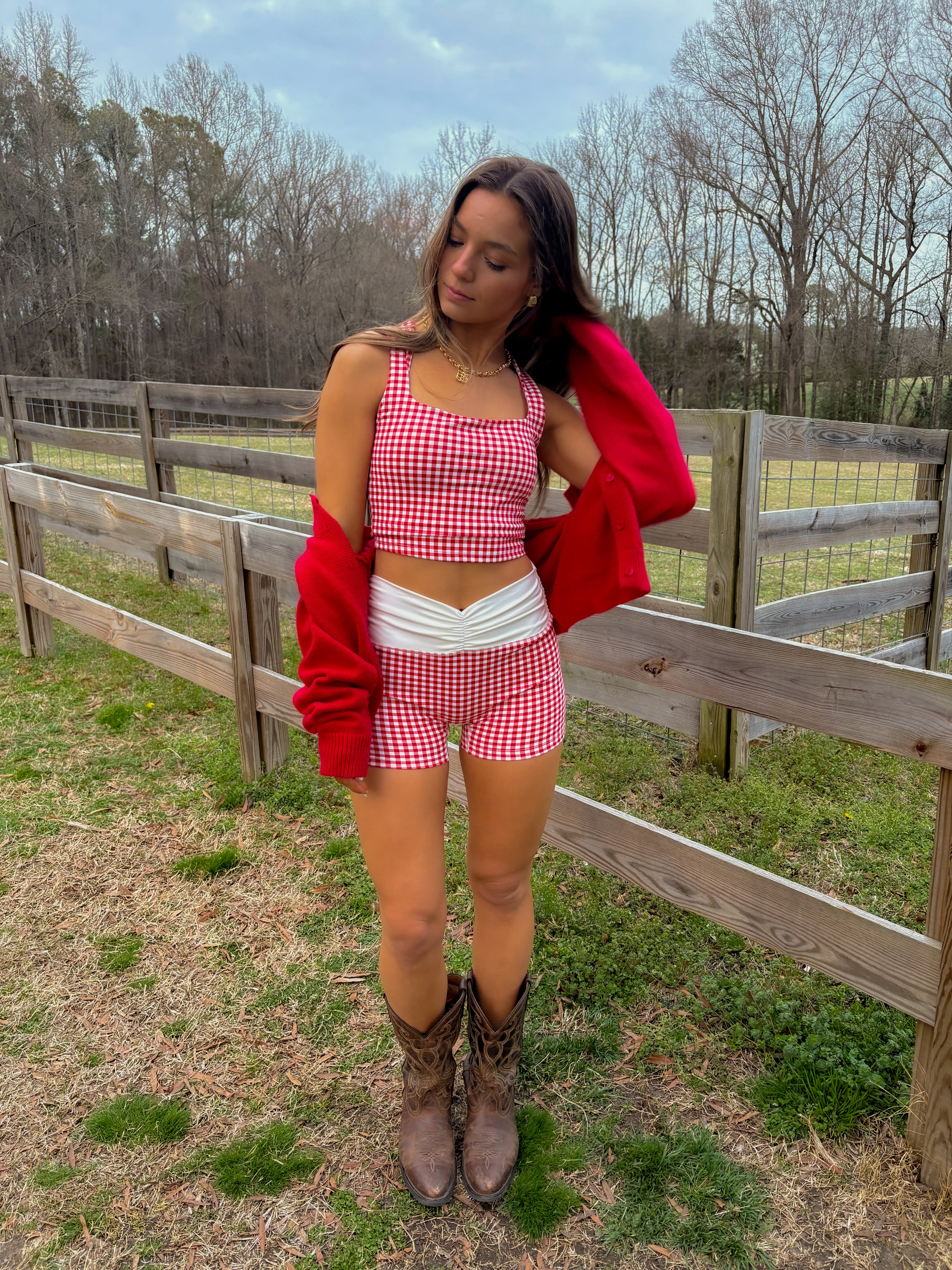 Strawberry Milk Biker Shorts — Red Gingham