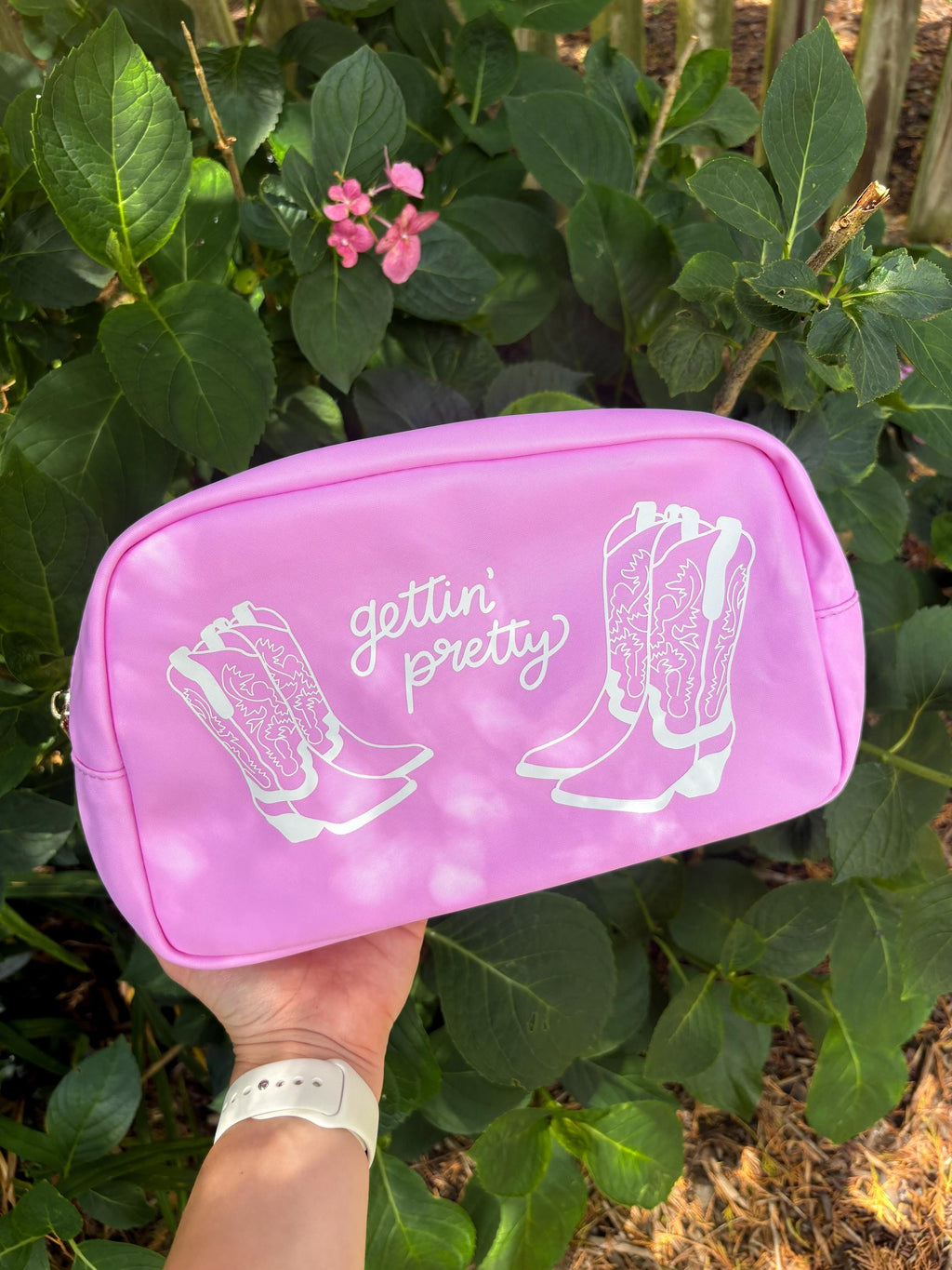 Pink Cowgirl Boot Nylon Cosmetic Bag