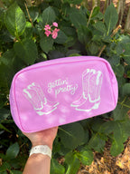 Pink Cowgirl Boot Nylon Cosmetic Bag