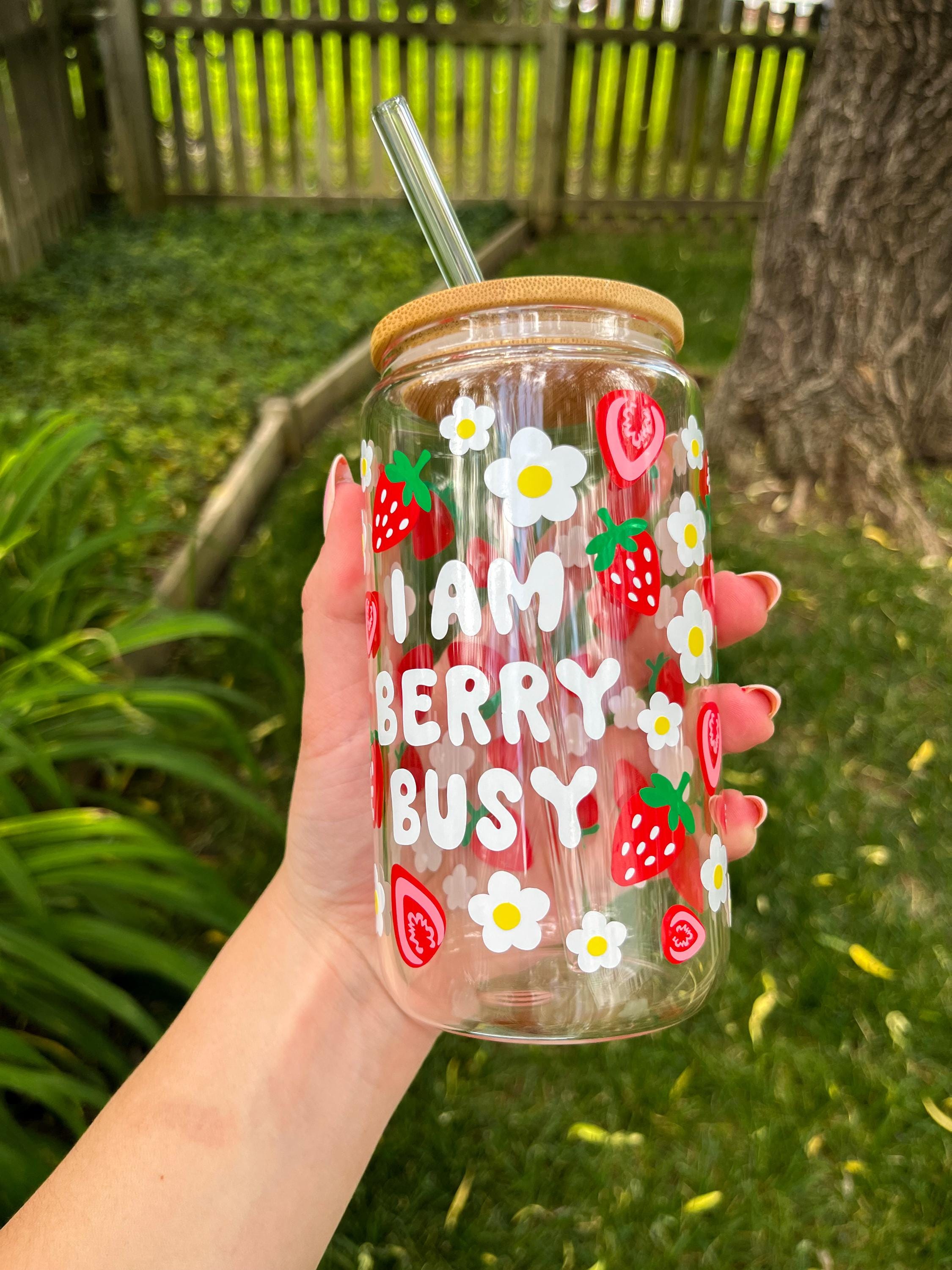 I Am Berry Busy Glass Iced Coffee Cup