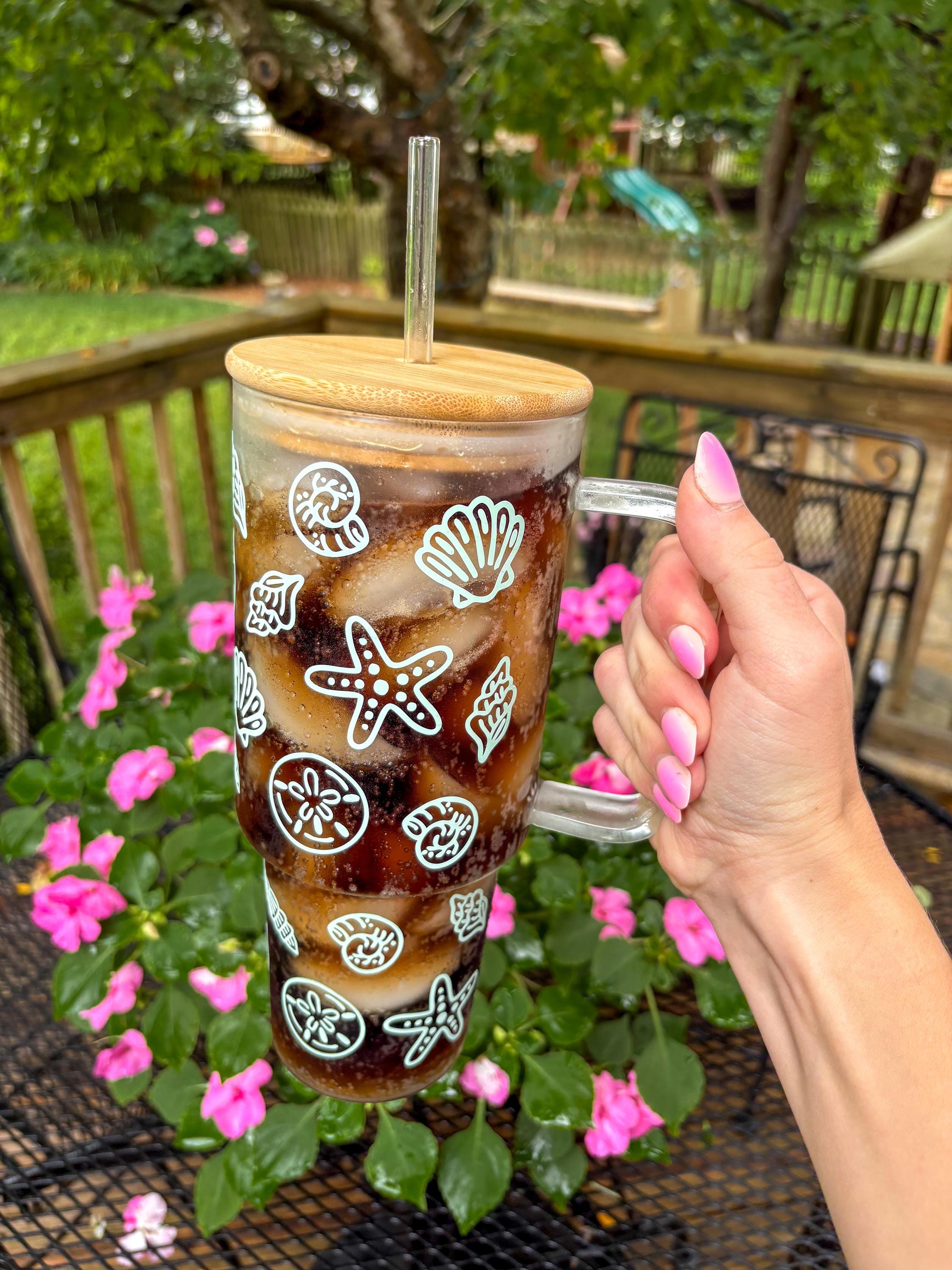 Seashell Glass 40oz Tumbler with Handle