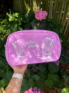Pink Cowgirl Boot Nylon Cosmetic Bag