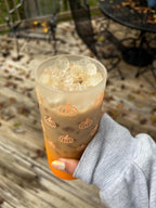 Orange Ombre Pumpkin Glass Iced Coffee Cup with Lid & Straw